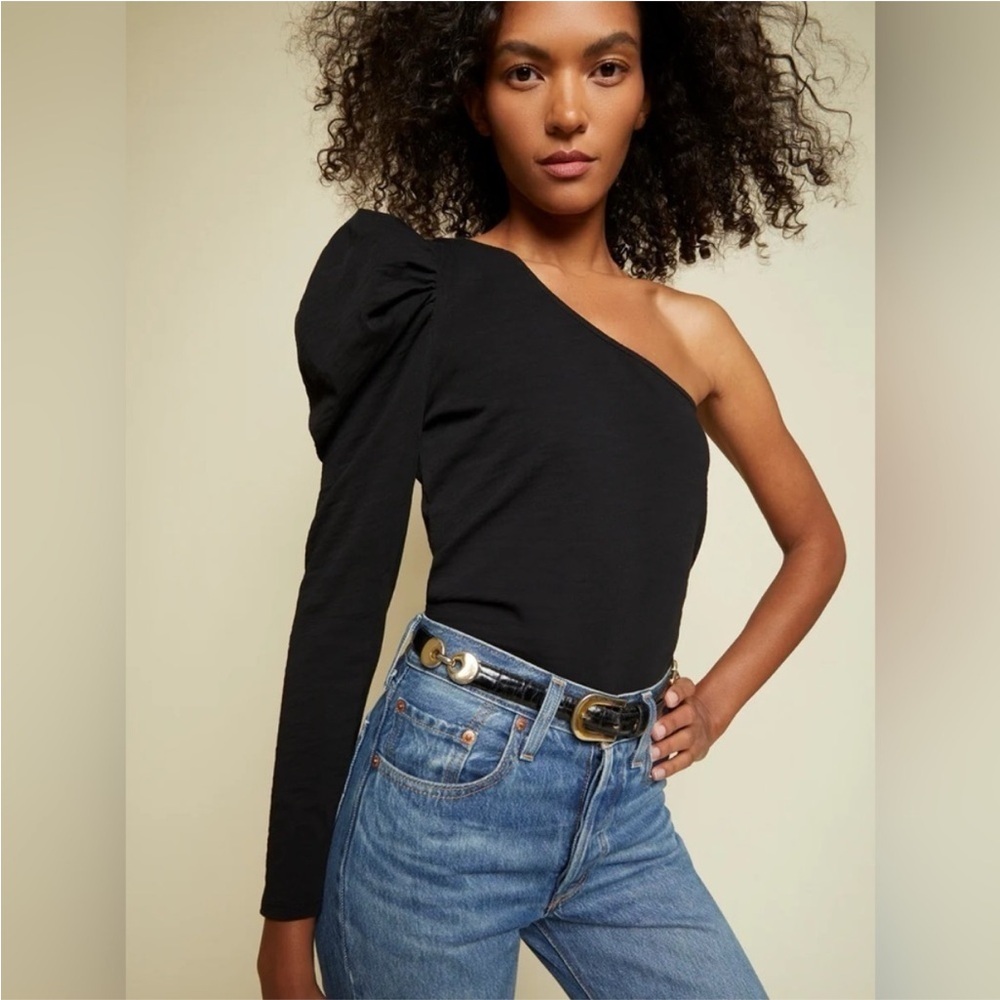 NWT Nation Ltd black cotton one shoulder top, size M